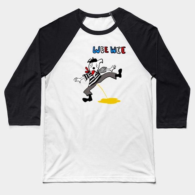 “Wee Wee” Dog in Stereotypical French Attire Baseball T-Shirt by KennethJoyner